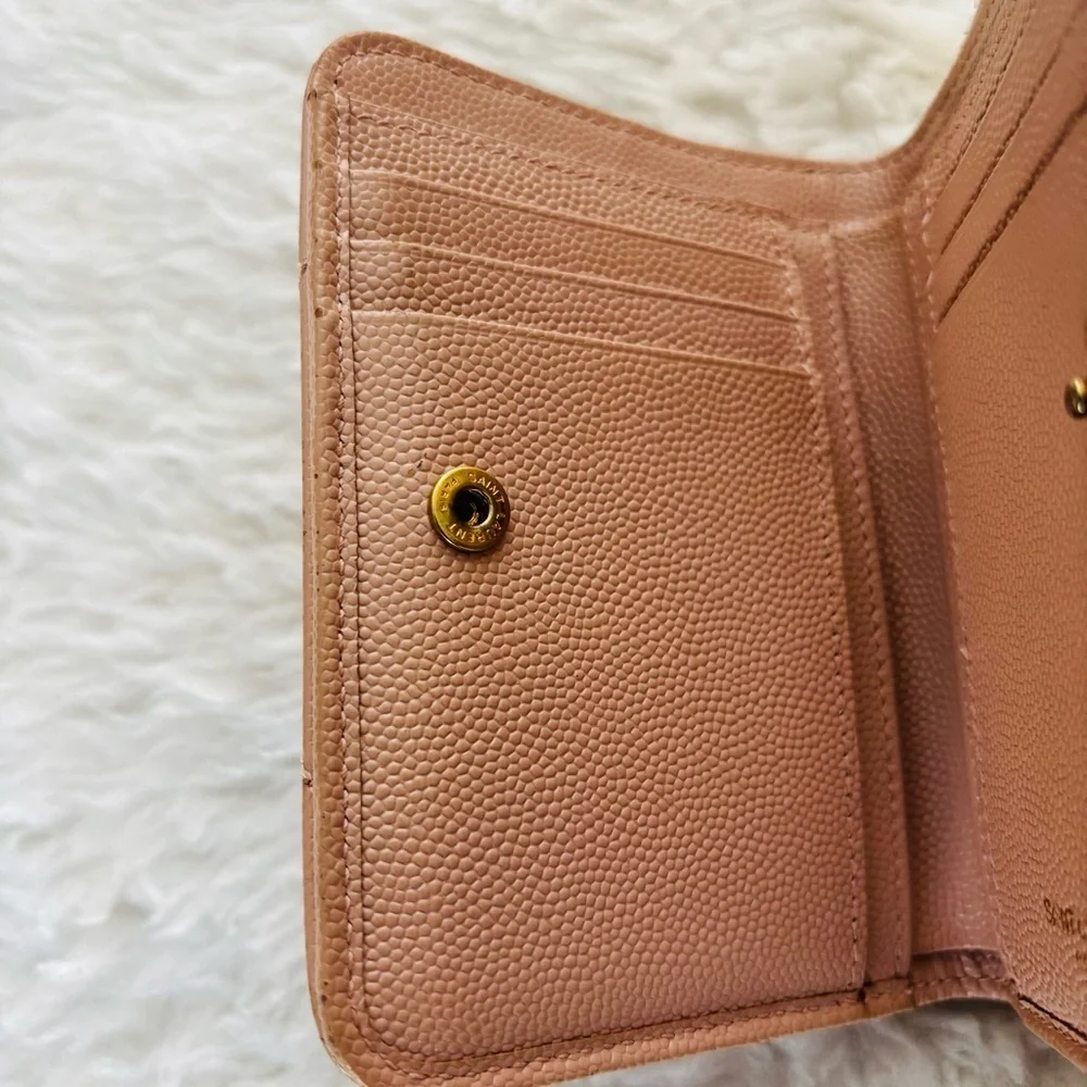 Yves Saint Laurent Cassandra Matellase Blush Grain Leather Compact Wallet